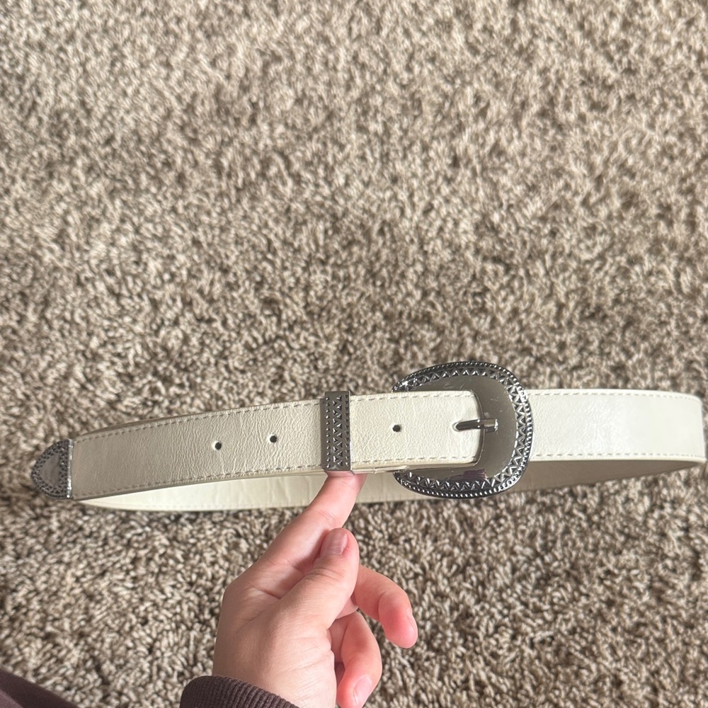 Cream Belt with Silver Western Buckle